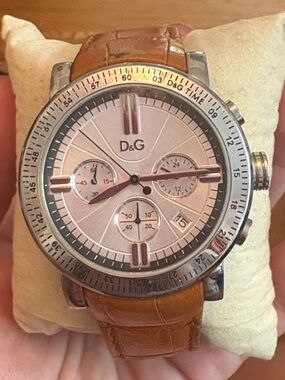 D&G Silver Dial Chronograph with Orange Leather Strap